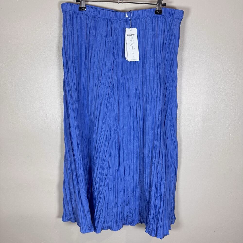 Eileen Fisher Womens Midi Skirt 100% Silk Crushed Blue Lagenlook Classic Chic - Picture 2 of 10